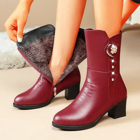 Botas de tornozelo femininas inverno grosso pelúcia confortável salto alto